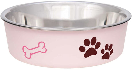 Small - 6 count Loving Pets Light Pink Stainless Steel Dish With Rubber Base