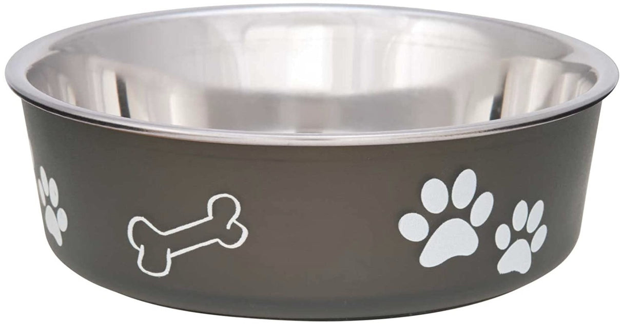 Loving Pets Bella Bowl with Rubber Base Steel and Espresso - PetMountain.com