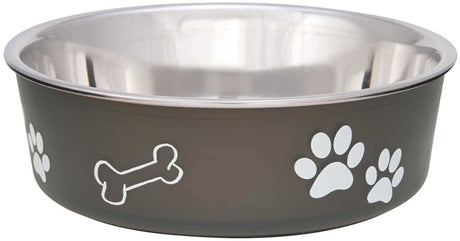 Medium - 1 count Loving Pets Bella Bowl with Rubber Base Steel and Espresso