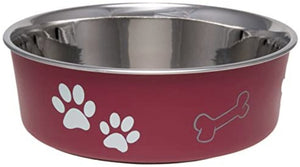 Medium - 1 count Loving Pets Merlot Stainless Steel Dish With Rubber Base