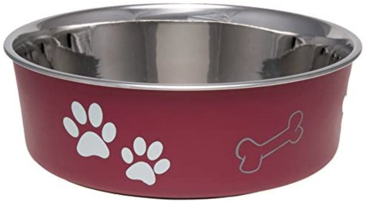 Large - 4 count Loving Pets Merlot Stainless Steel Dish With Rubber Base