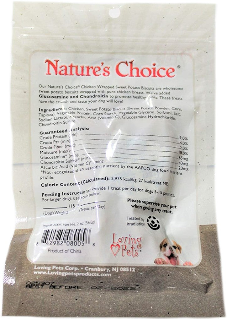 48 oz (24 x 2 oz) Loving Pets Natures Choice Chicken Wrapped Sweet Potato Biscuit Dog Treats