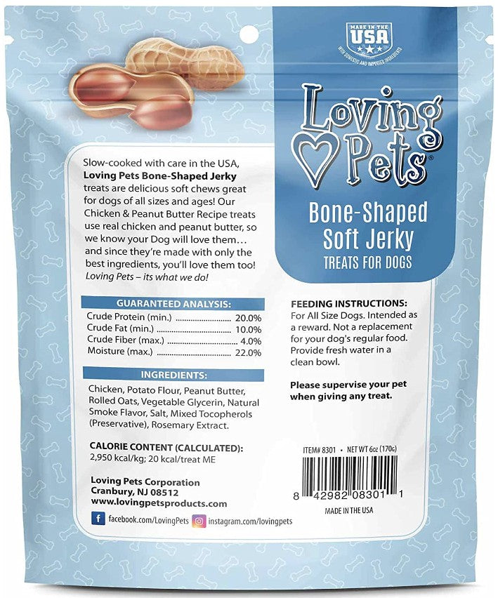 6 oz Loving Pets Bone-Shaped Soft Jerky Treats Peanut Butter