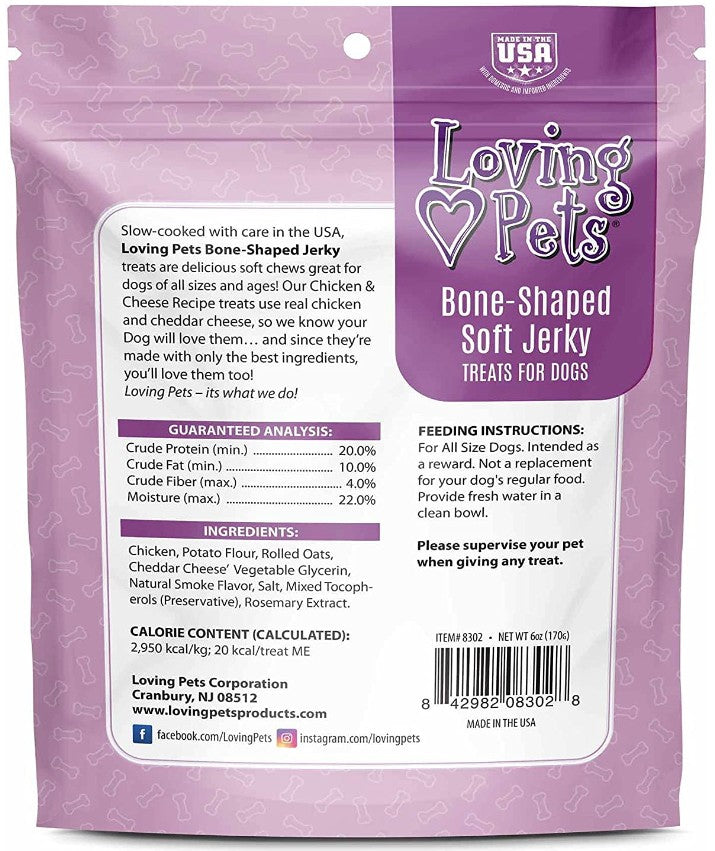 108 oz (18 x 6 oz) Loving Pets Bone-Shaped Soft Jerky Treats Cheese