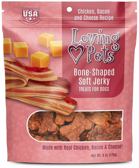 108 oz (18 x 6 oz) Loving Pets Bone-Shaped Soft Jerky Treats Bacon