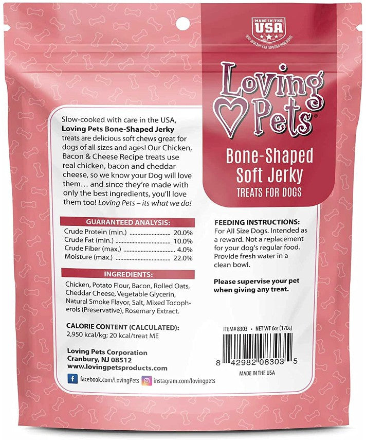 6 oz Loving Pets Bone-Shaped Soft Jerky Treats Bacon