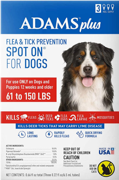 3 count Adams Flea and Tick Prevention Spot On For Dogs 61 to 150 lbs X Large 3 Month Supply