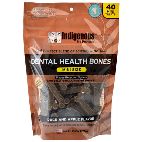 120 count (3 x 40 ct) Indigenous Dental Health Mini Bones Duck and Apple Flavor