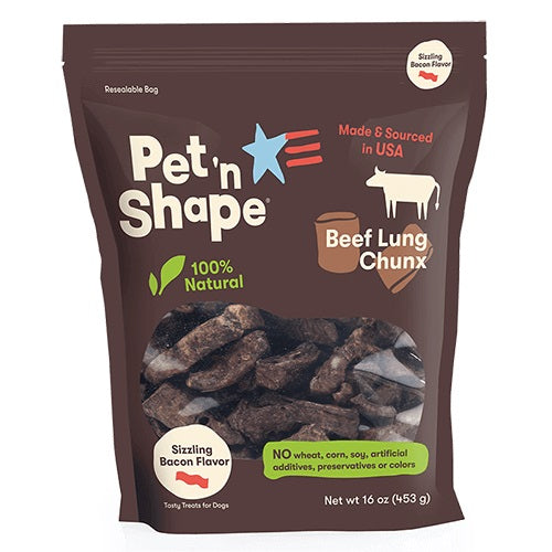 Pet n Shape Natural Beef Lung Chunx Dog Treats Sizzling Bacon Flavor - PetMountain.com