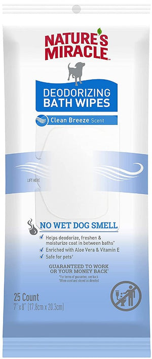 Natures Miracle Deodorizing Bath Wipes for Dogs Clean Breeze Scent - PetMountain.com