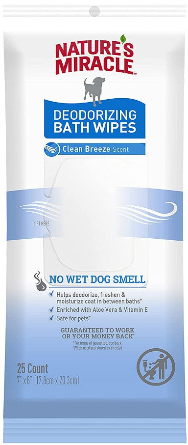 25 count Natures Miracle Deodorizing Bath Wipes for Dogs Clean Breeze Scent