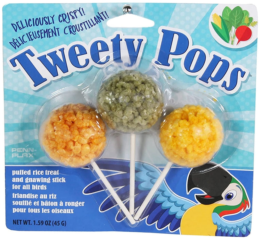 3 count Penn Plax Tweety Pops Puffed Rice Bird Treat