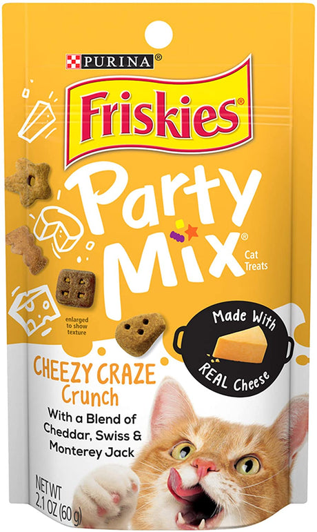 2.1 oz Friskies Party Mix Cheezy Craze Crunch with a Blend of Cheddar, Swiss and Monterey Jack Cat Treats