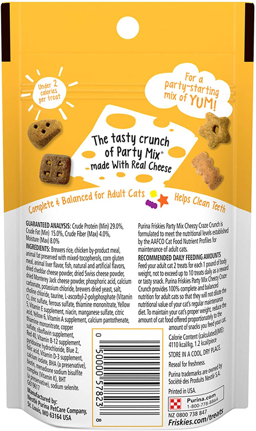 14.7 oz (7 x 2.1 oz) Friskies Party Mix Cheezy Craze Crunch with a Blend of Cheddar, Swiss and Monterey Jack Cat Treats