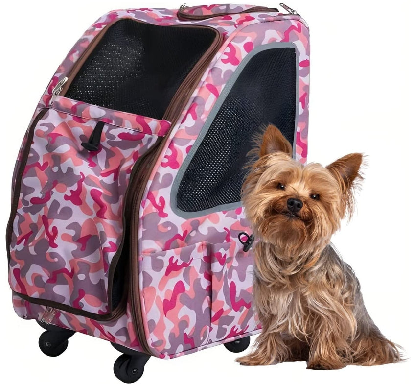 Petique 5-in-1 Pet Carrier for Dogs Cats and Small Animals Pink Camo - PetMountain.com