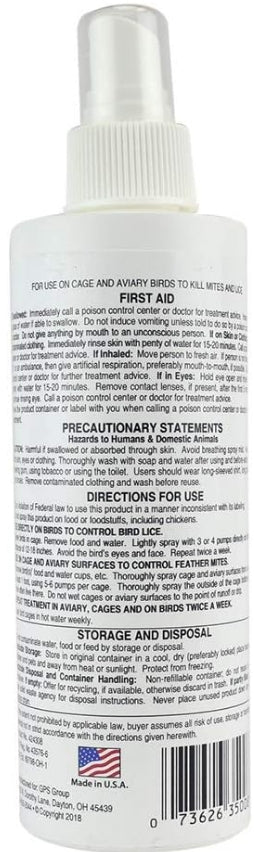 8 oz Miracle Care Pet Scalex Mite and Lice Spray for Birds