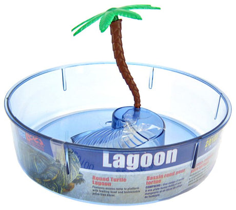Lees Round Turtle Lagoon with Access Ramp to Feeding Bowl and Palm Tree Decor - PetMountain.com