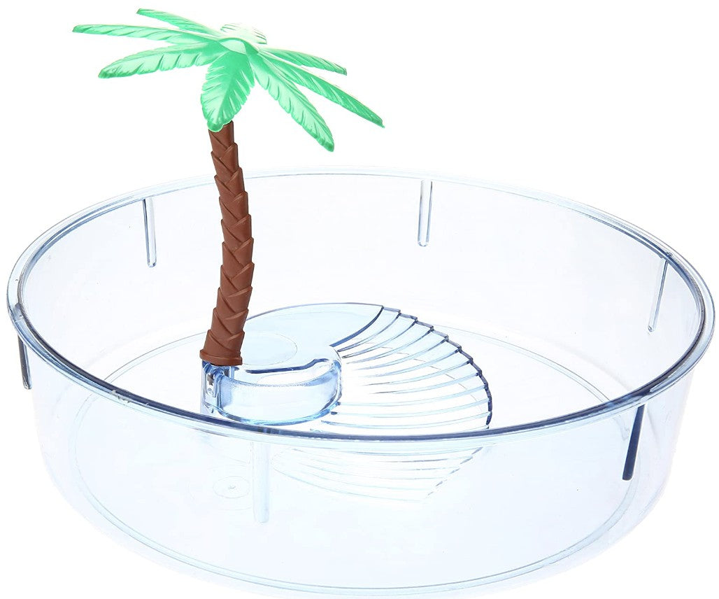 1 count Lees Round Turtle Lagoon with Access Ramp to Feeding Bowl and Palm Tree Decor