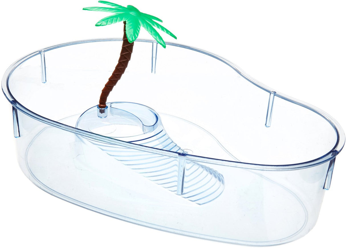 Small - 6 count Lees Kidney Shaped Turtle Lagoon with Access Ramp to Feeding Bowl and Palm Tree Decor