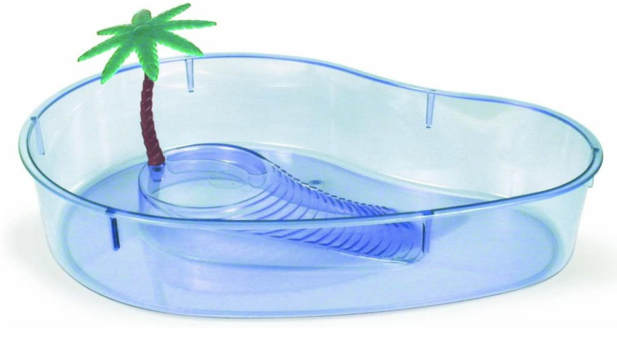 Large - 3 count Lees Kidney Shaped Turtle Lagoon with Access Ramp to Feeding Bowl and Palm Tree Decor