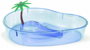 Large - 3 count Lees Kidney Shaped Turtle Lagoon with Access Ramp to Feeding Bowl and Palm Tree Decor