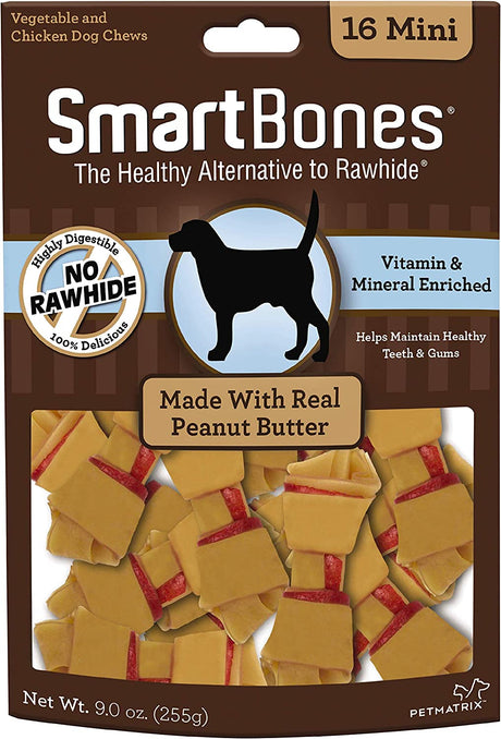 SmartBones Rawhide Free Peanut Butter Bones Mini - PetMountain.com