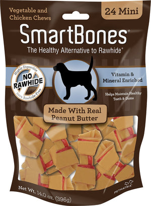 72 count (3 x 24 ct) SmartBones Rawhide Free Peanut Butter Bones Mini