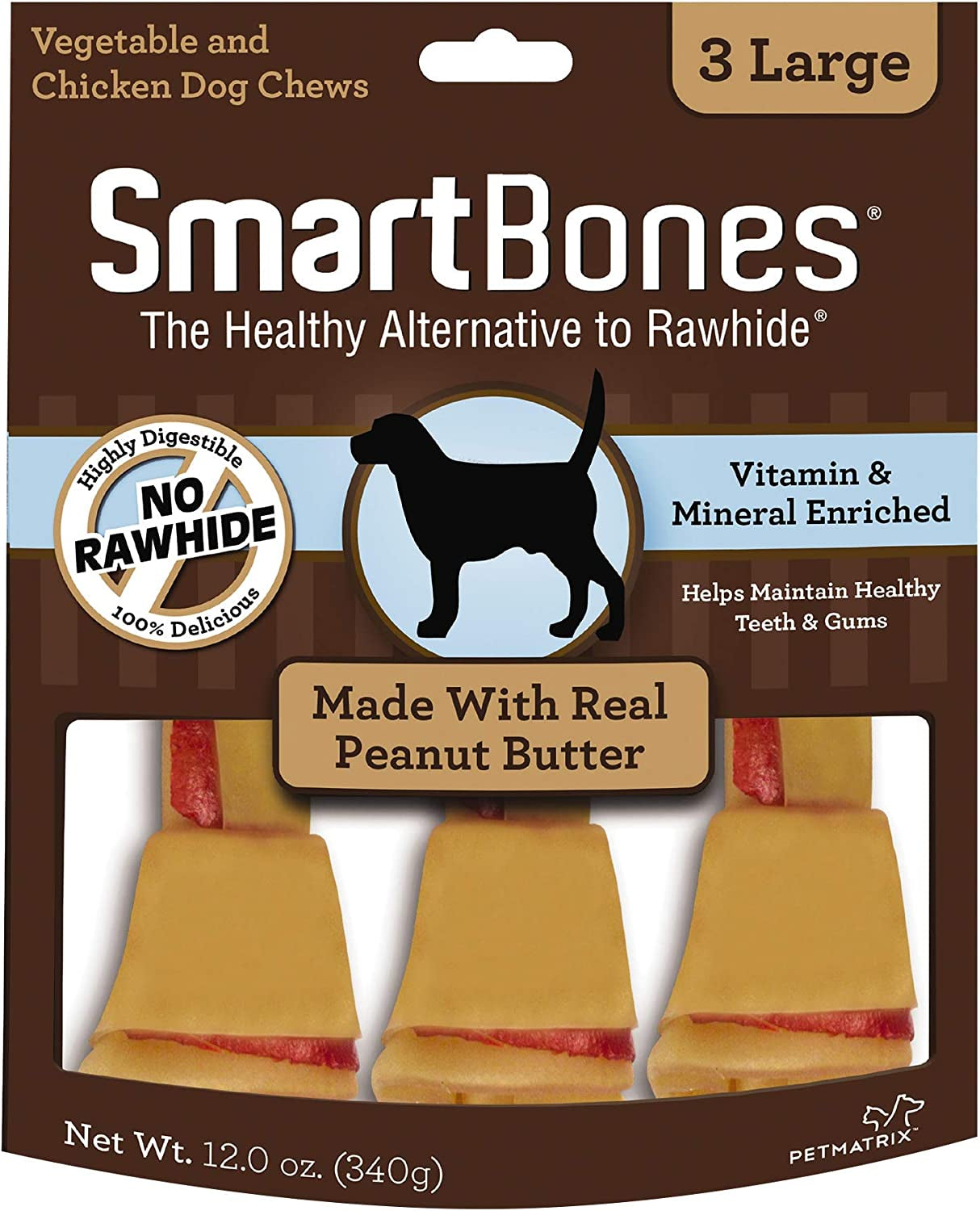9 count (3 x 3 ct) SmartBones Rawhide Free Peanut Butter Bones Large
