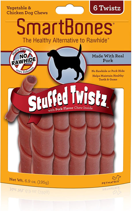 6 count SmartBones Stuffed Twistz Vegetable and Pork Rawhide Free Dog Chew