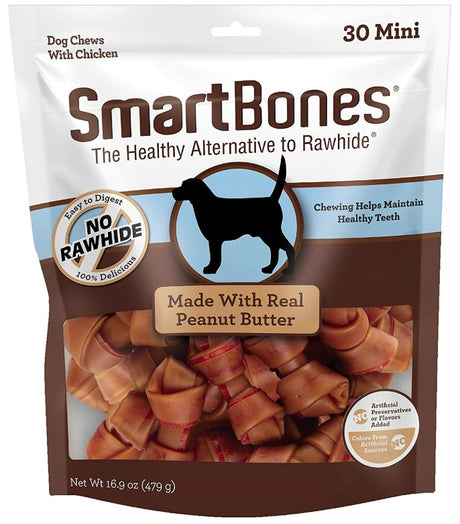 30 count SmartBones Mini Chicken and Peanut Butter Bones Rawhide Free Dog Chew