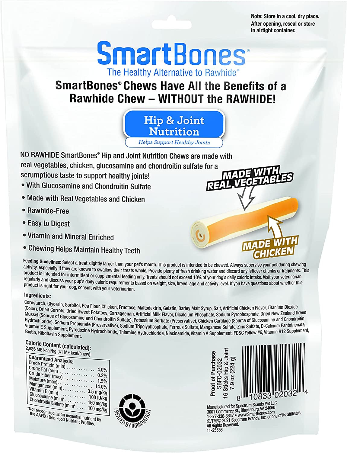 96 count (6 x 16 ct) SmartBones Hip and Joint Care Sticks with Chicken