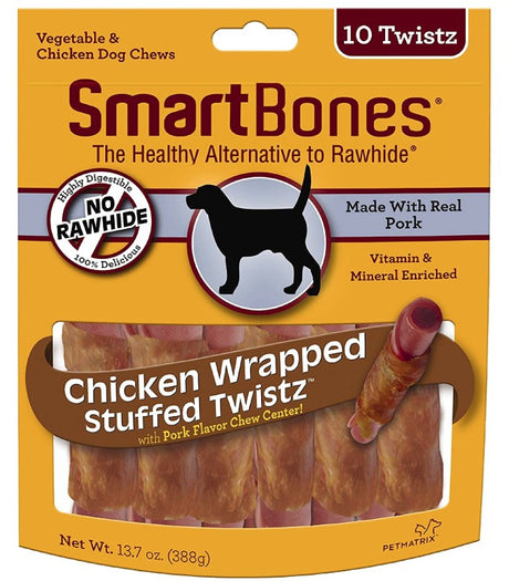 SmartBones Stuffed Twistz Vegetable and Chicken Wrapped Pork Rawhide Free Dog Chew - PetMountain.com
