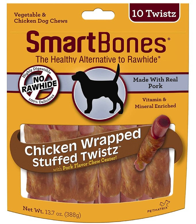 30 count (3 x 10 ct) SmartBones Stuffed Twistz Vegetable and Chicken Wrapped Pork Rawhide Free Dog Chew