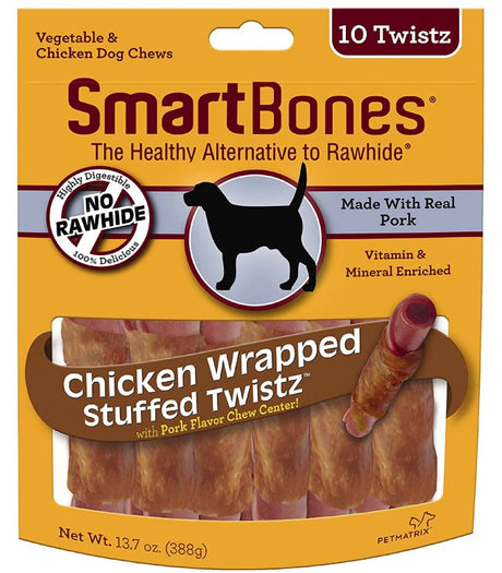 30 count (3 x 10 ct) SmartBones Stuffed Twistz Vegetable and Chicken Wrapped Pork Rawhide Free Dog Chew