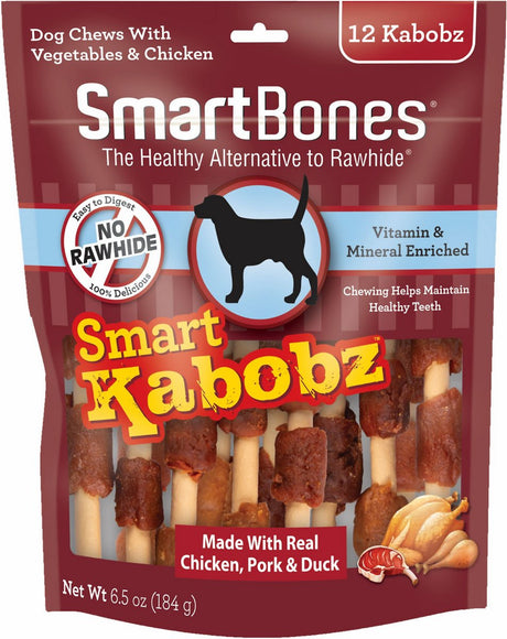 120 count (10 x 12 ct) SmartBones Smart Kabobz Triple Meat Rawhide Free Dog Chew