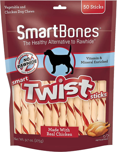 50 count SmartBones Vegetable and Chicken Smart Twist Sticks Rawhide Free Dog Chew