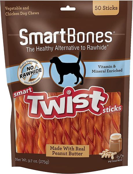 SmartBones Vegetable, Chicken and Peanut Butter Smart Twist Sticks Rawhide Free Dog Chew - PetMountain.com
