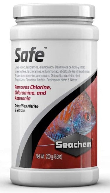 Seachem Safe Removes Chlorine, Chloramine, Ammonia, Destoxifies Nitrite and Nitrate in Aquariums - PetMountain.com