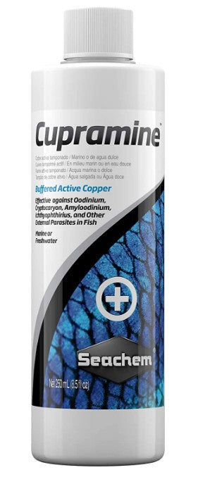Seachem Cupramine Buffered Active Copper Effective Against External Parasites in Aquariums - PetMountain.com