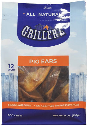 36 count (3 x 12 ct) Grillerz All Natural Pig Ears Dog Chew Treats