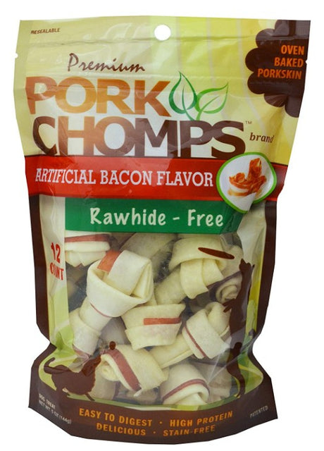Pork Chomps Mini Knotz Dog Treats Bacon Flavor - PetMountain.com