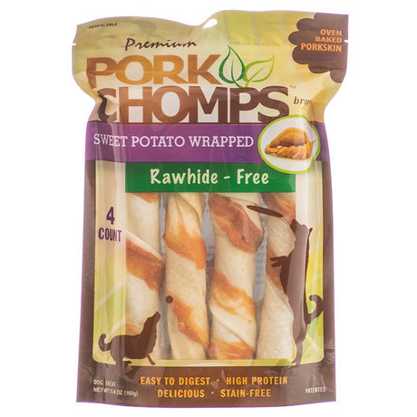 Pork Chomps Premium Sweet Potato Wrapped Porkskin Twists - PetMountain.com