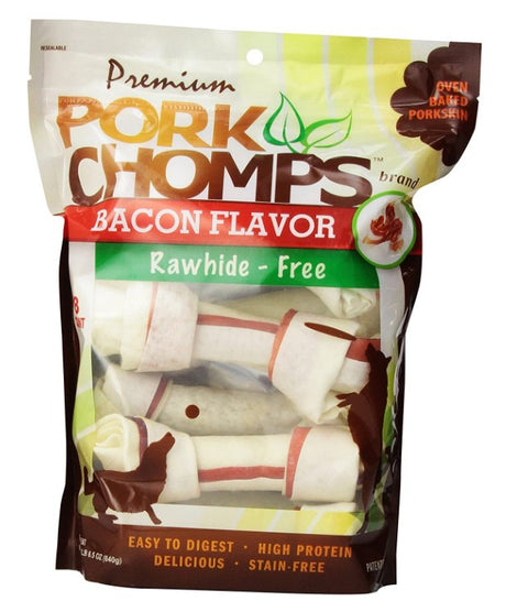 Pork Chomps Bacon Flavor Porkskin Bones Medium - PetMountain.com