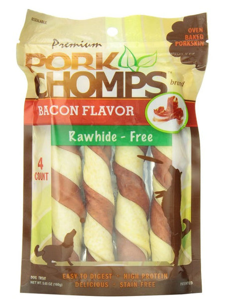 4 count Pork Chomps Bacon Flavor Porkskin Twists Large
