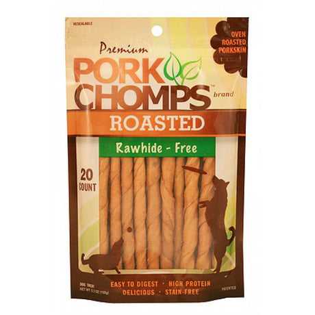 80 count (4 x 20 ct) Pork Chomps Premium Pork Chomps Roasted Rawhide-Free Porkskin Twists Small