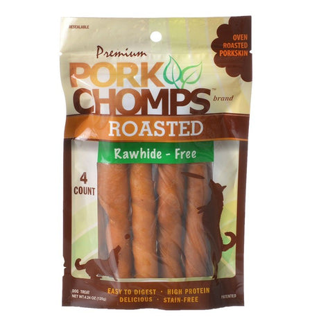 4 count Pork Chomps Premium Roasted Rawhide-Free Porkskin Twists Large