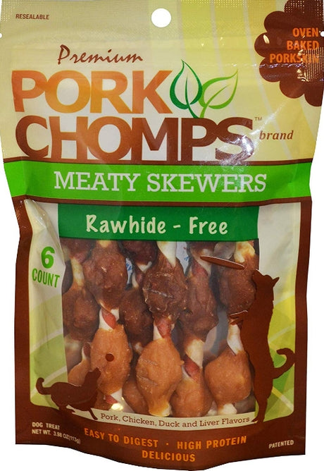 24 count (4 x 6 ct) Pork Chomps Premium Nutri Chomps Meaty Skewers