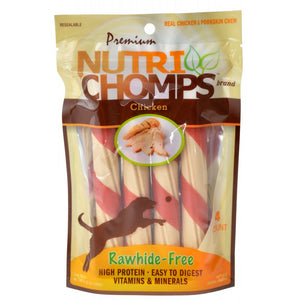 24 count (6 x 4 ct) Pork Chomps Premium Nutri Chomps Chicken Wrapped Twists Dog Treat