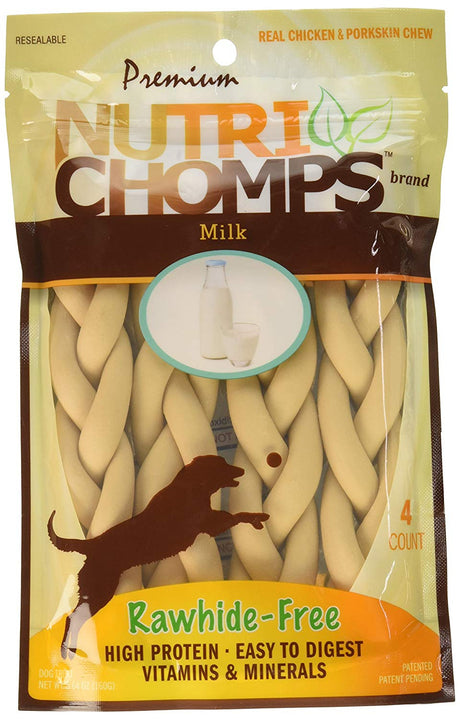 Pork Chomps Premium Nutri Chomps Milk Flavor Braid Dog Chews Small - PetMountain.com