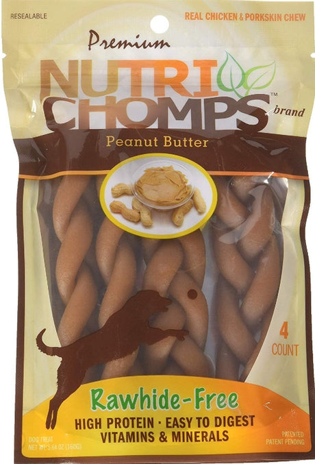 Pork Chomps Premium Nutri Chomps Peanut Butter Flavor Braids - PetMountain.com